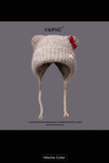 Cute Bear Ear Bow Knitted Plush Hat